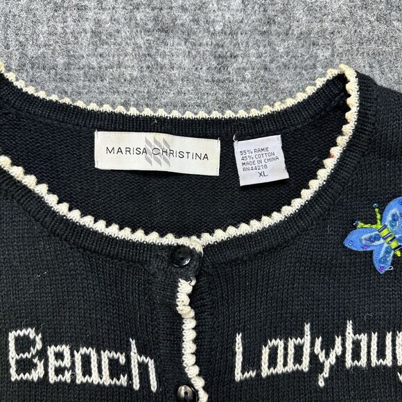 Vintage Marisa Christina Sweater Vest XL Black Embroidered Summer Beach Grandma - Picture 4 of 11